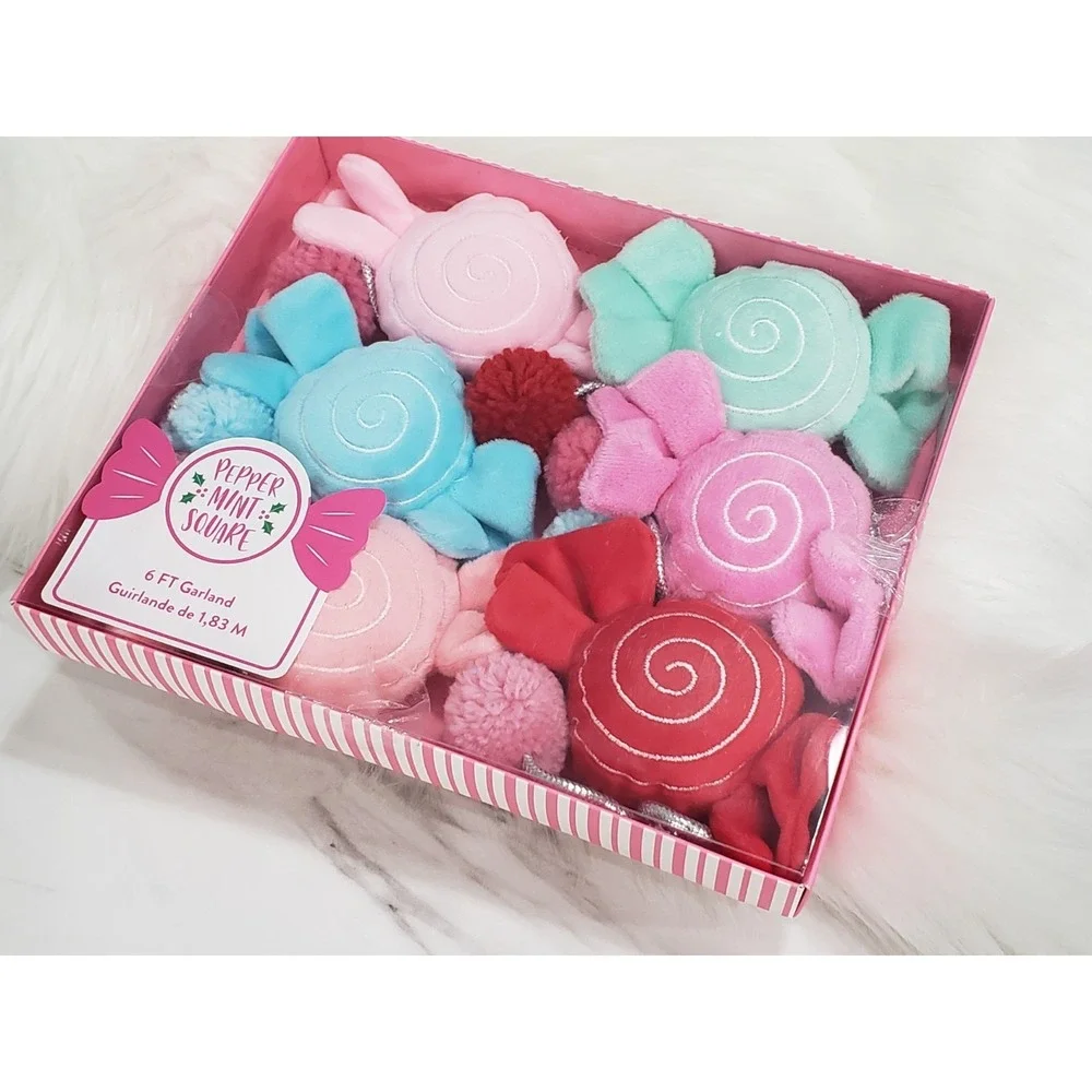 Peppermint Square Plush Candy Garland 6ft Candyland Christmas, Candy Garland NEW
